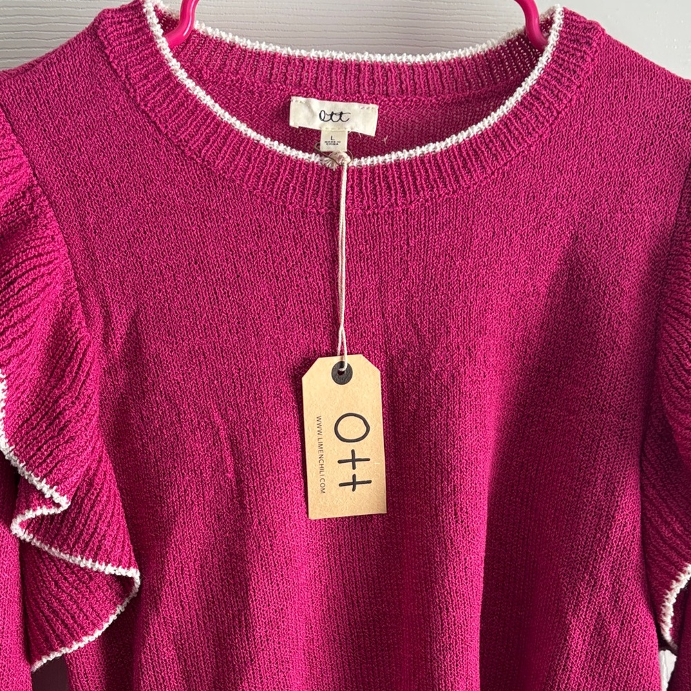 Chic Magenta Ruffle Sweater - Picture 3 of 5